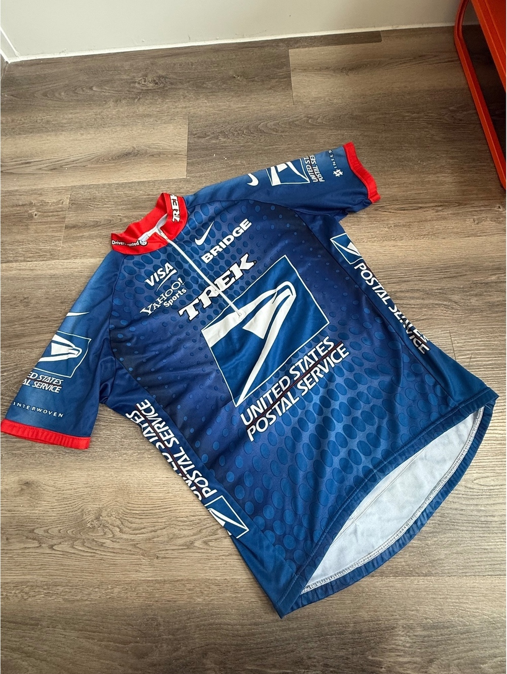 Trek United States Postal Service Blue Cycling Jersey with Red Trim, Size Medium